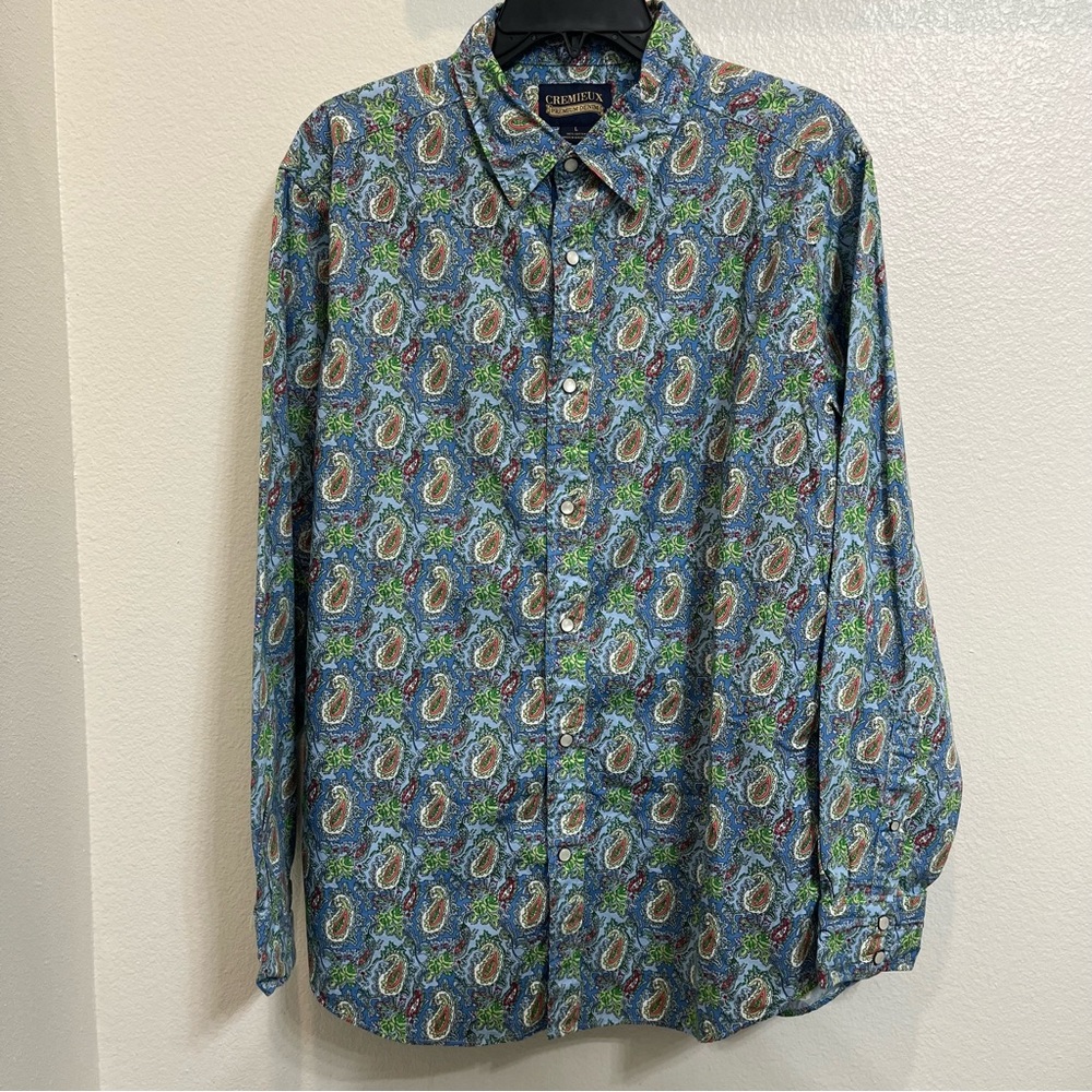 Daniel Cremieux Premium Denim Paisley Snap Button Down Men’s Size Large